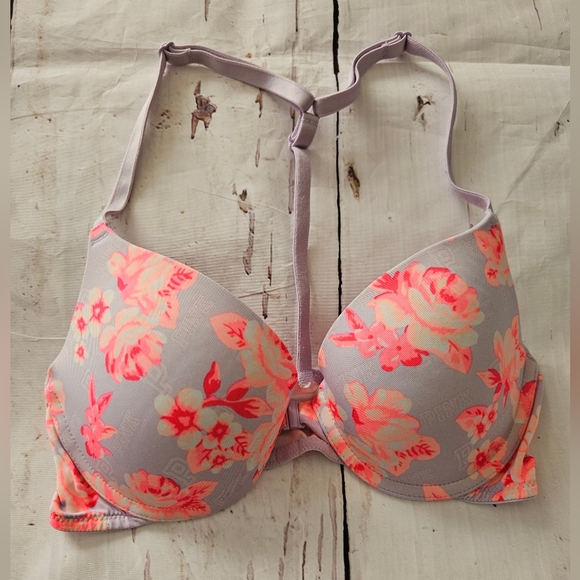 Victoria's Secret Women's Pink Floral Push-up Bra Size 32C - Picture 1 of 5